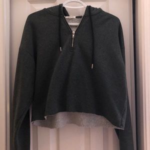 garage grey half zip chopped hoodie